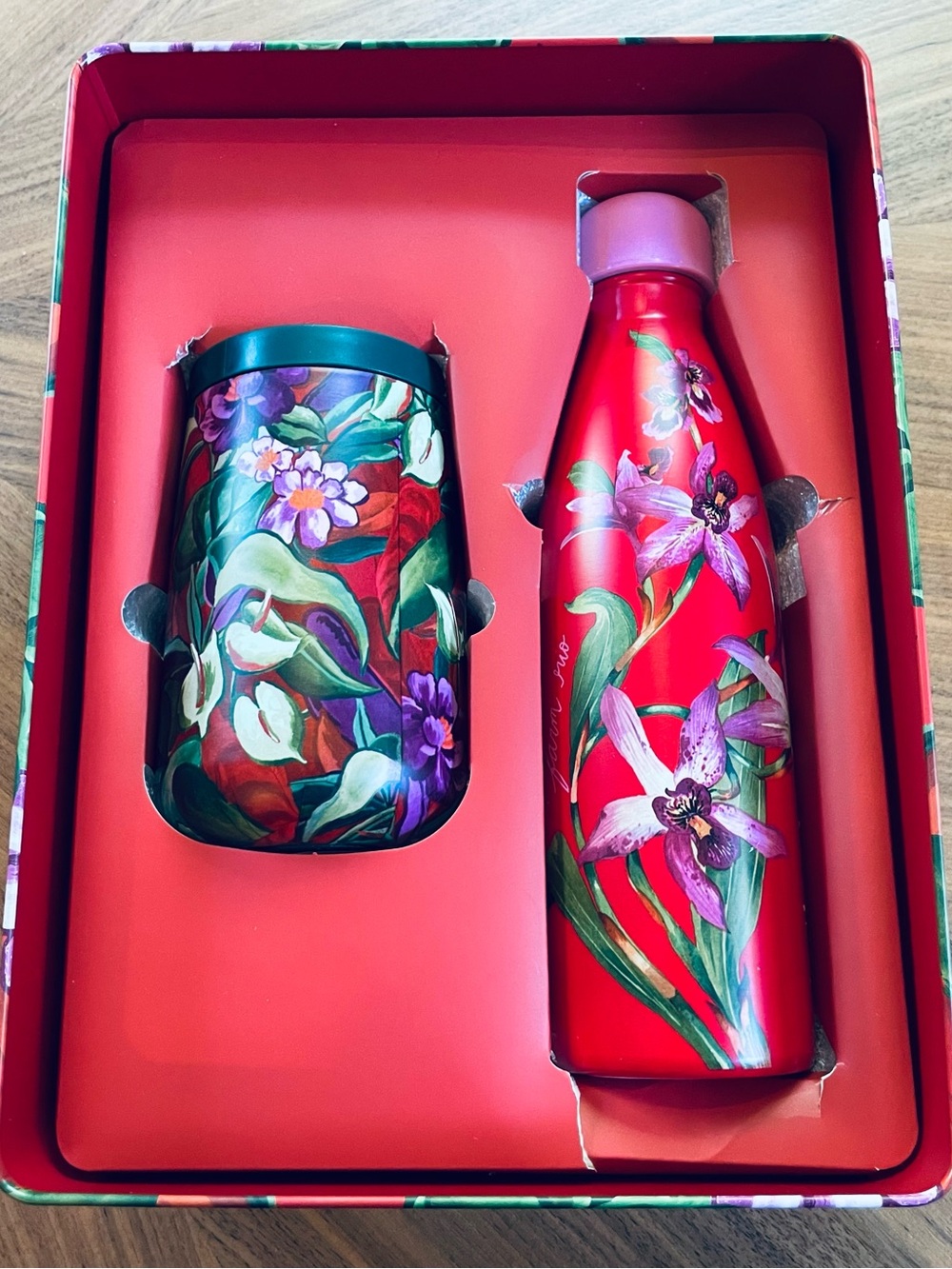 FARM Rio Thirst for Joy Reusable Water Bottle Mug Tumbler Set Pink Floral